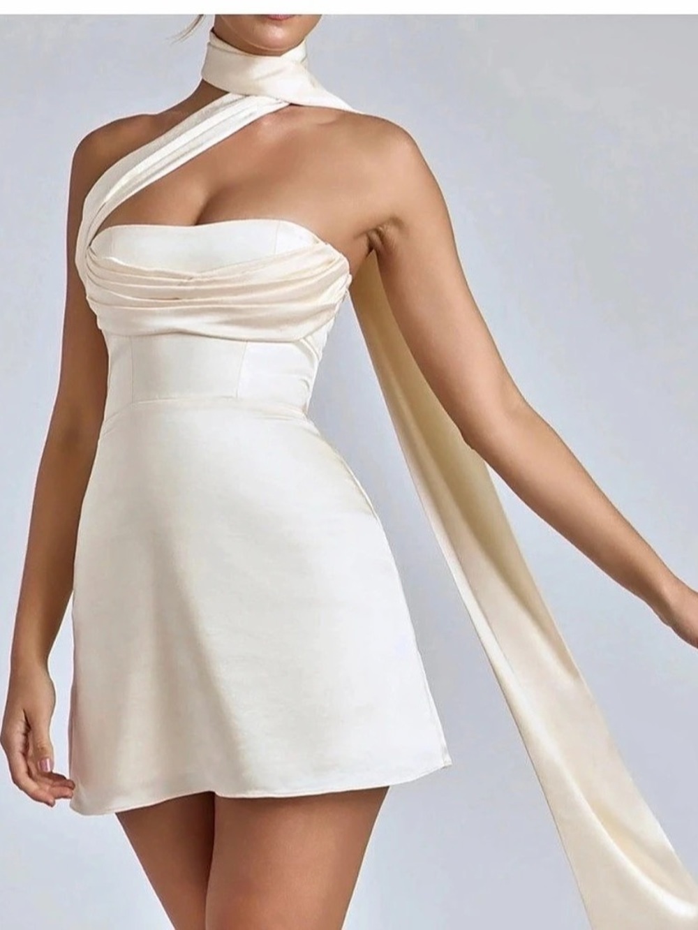 Satin-Look Draped Mini Dress in White brand new with tags oh Polly dress